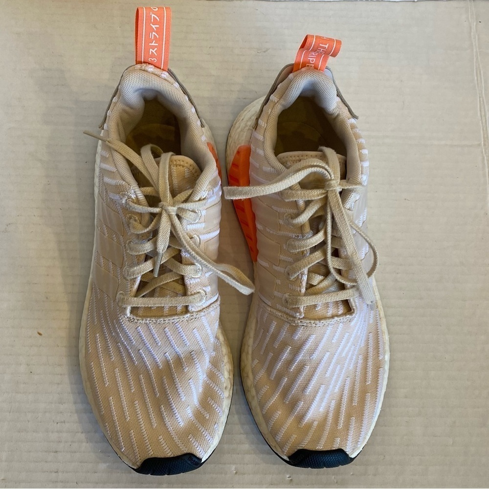 Adidas NMD R2 Linen Beige White Running Shoes Sneakers Women's Size 8.5